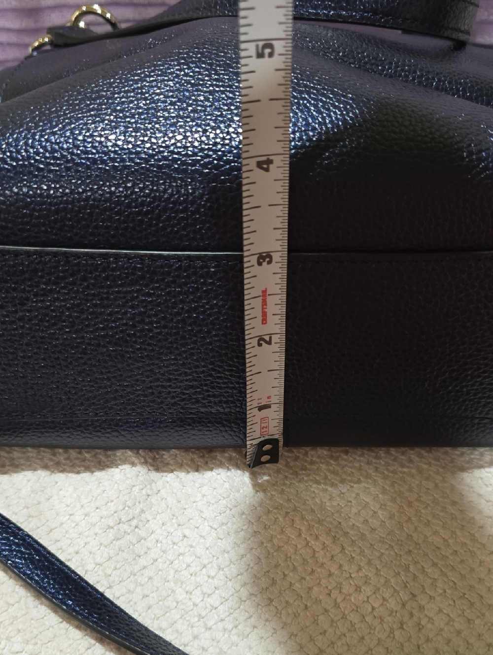 Coach Pebbled Leather Shoulder Satchel - Metallic Navy Blue - Picture 15 of 15